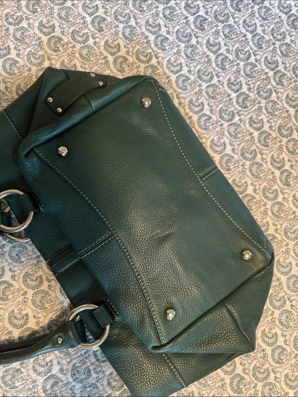 Tignanello Dark Green Pebbled Leather Tote with Front Zip Pocket - Picture 6 of 7